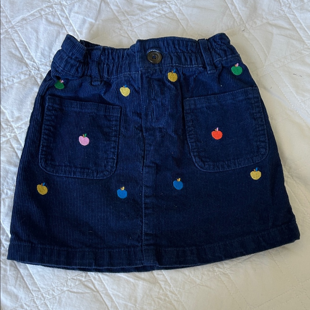 Mini Boden Dark Blue Skirt with Multicolor Apple Design